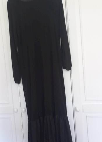 Siyah Uzun Kollu bir yanı nubuk elbise - Görsel 8