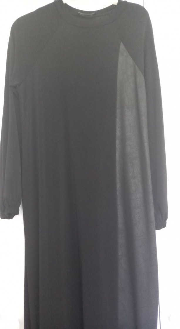 Siyah Uzun Kollu bir yanı nubuk elbise - Görsel 5