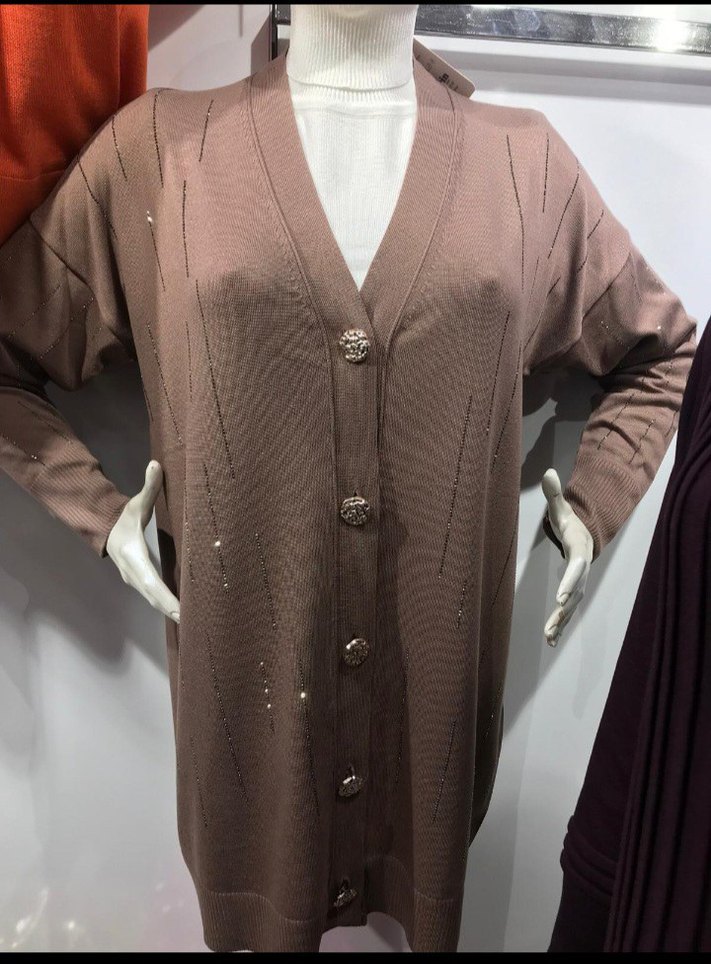 Düğmeli Pembe Uzun Kadın Hırka sıfır paketli ürünlerinde satista - Görsel 2