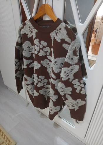 Kadın Kahverengi Gri Desenli Triko Kazak - Görsel 2