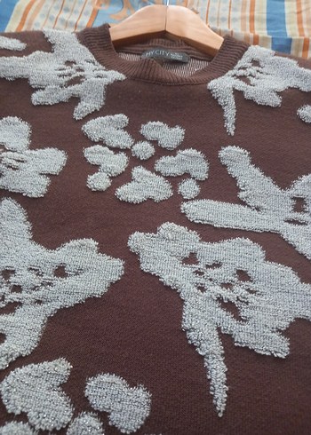 Kadın Kahverengi Gri Desenli Triko Kazak - Görsel 3