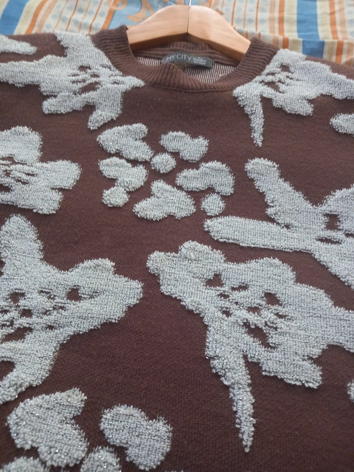 Kadın Kahverengi Gri Desenli Triko Kazak - Görsel 3