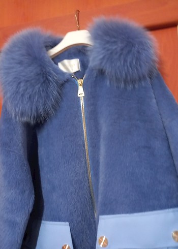 Mavi Kürklü Kısa Kadın Ceket orjina - Görsel 2