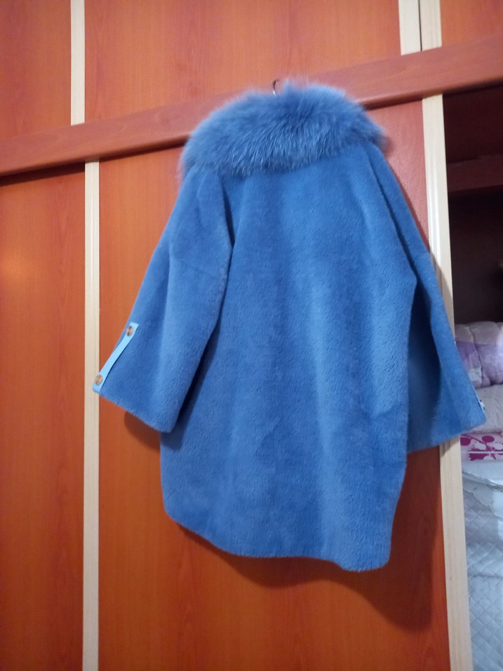 Mavi Kürklü Kısa Kadın Ceket orjina - Görsel 5