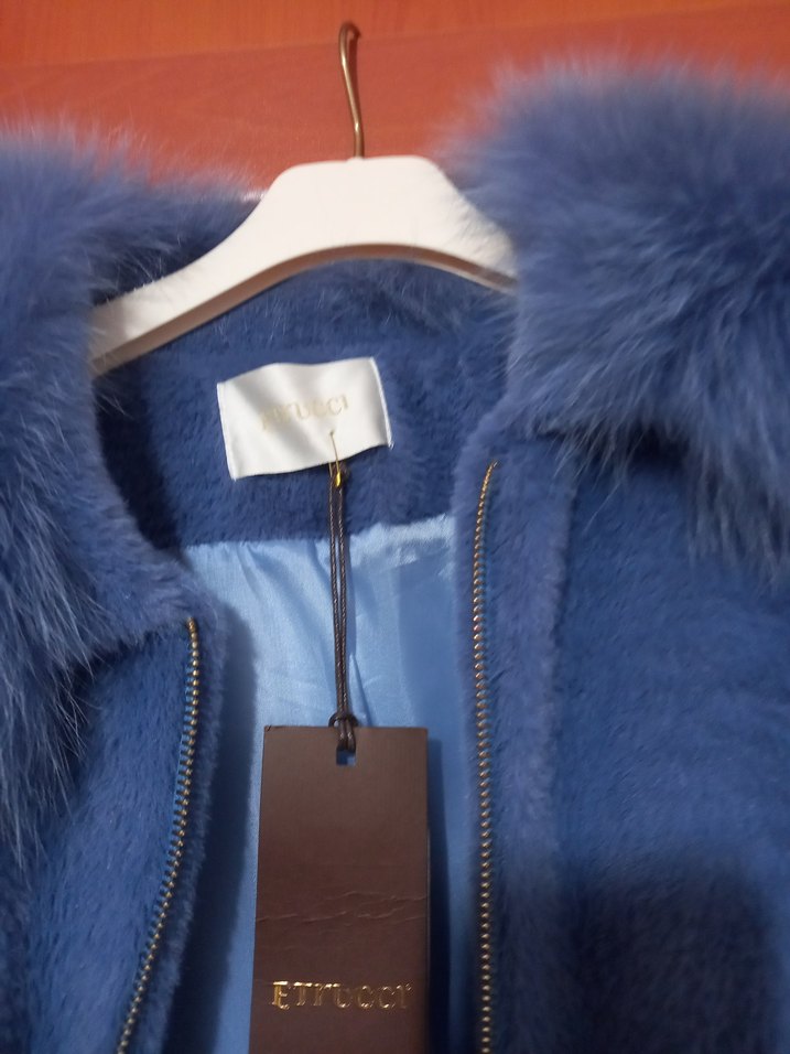 Mavi Kürklü Kısa Kadın Ceket orjina - Görsel 4