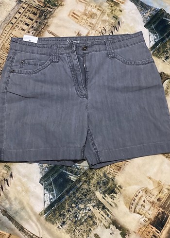 Düğmeli Gri Kadın Mini Denim Şort