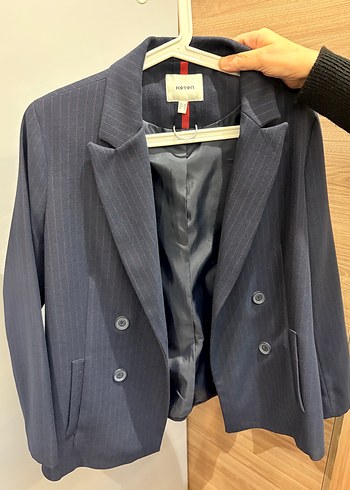 Koton Lacivert Cizgili Blazer Ceket