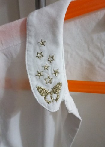 Uzun Kollu, Düğmeli Beyaz kız çocuğu gömlek - Görsel 7