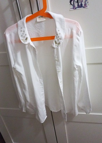 Uzun Kollu, Düğmeli Beyaz kız çocuğu gömlek - Görsel 5