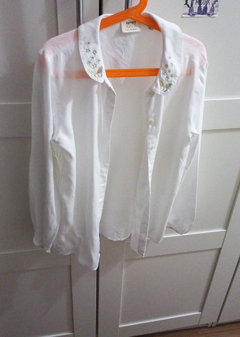 Uzun Kollu, Düğmeli Beyaz kız çocuğu gömlek - Görsel 4