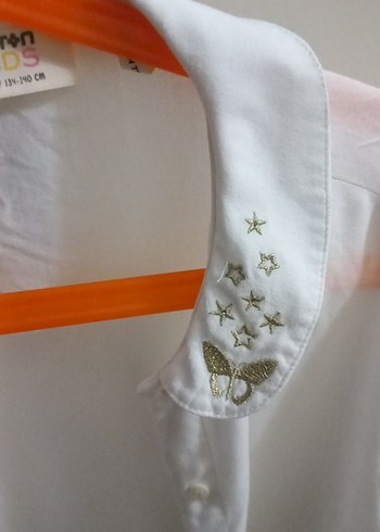 Uzun Kollu, Düğmeli Beyaz kız çocuğu gömlek - Görsel 8