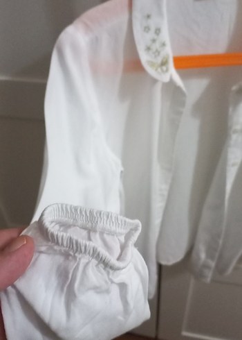 Uzun Kollu, Düğmeli Beyaz kız çocuğu gömlek - Görsel 9