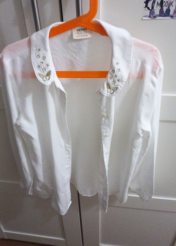 Uzun Kollu, Düğmeli Beyaz kız çocuğu gömlek - Görsel 3