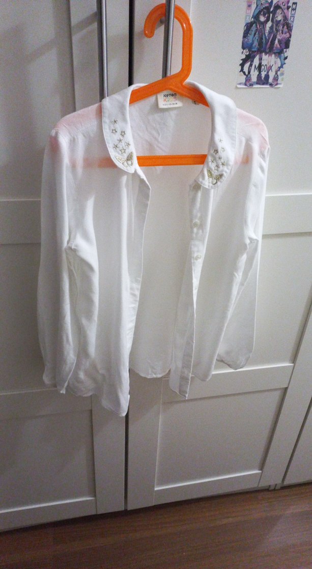 Uzun Kollu, Düğmeli Beyaz kız çocuğu gömlek - Görsel 4