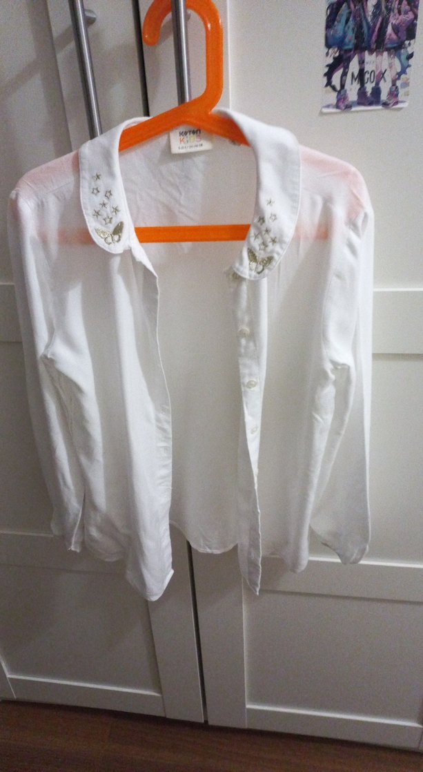 Uzun Kollu, Düğmeli Beyaz kız çocuğu gömlek - Görsel 2