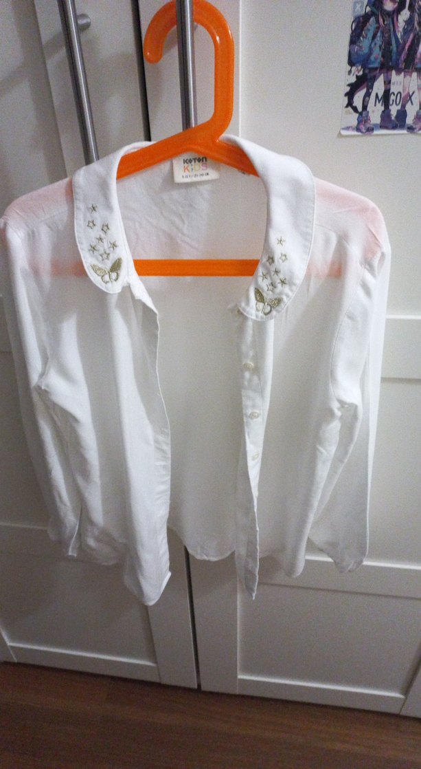 Uzun Kollu, Düğmeli Beyaz kız çocuğu gömlek - Görsel 3