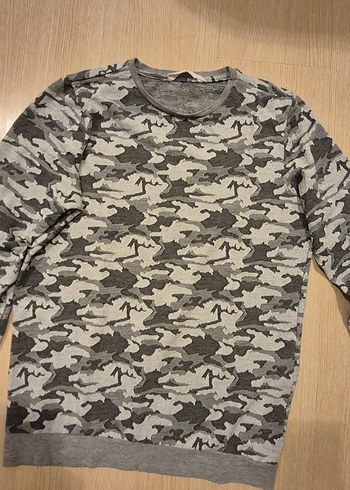 Gri Kamuflaj Desenli Erkek Sweatshirt