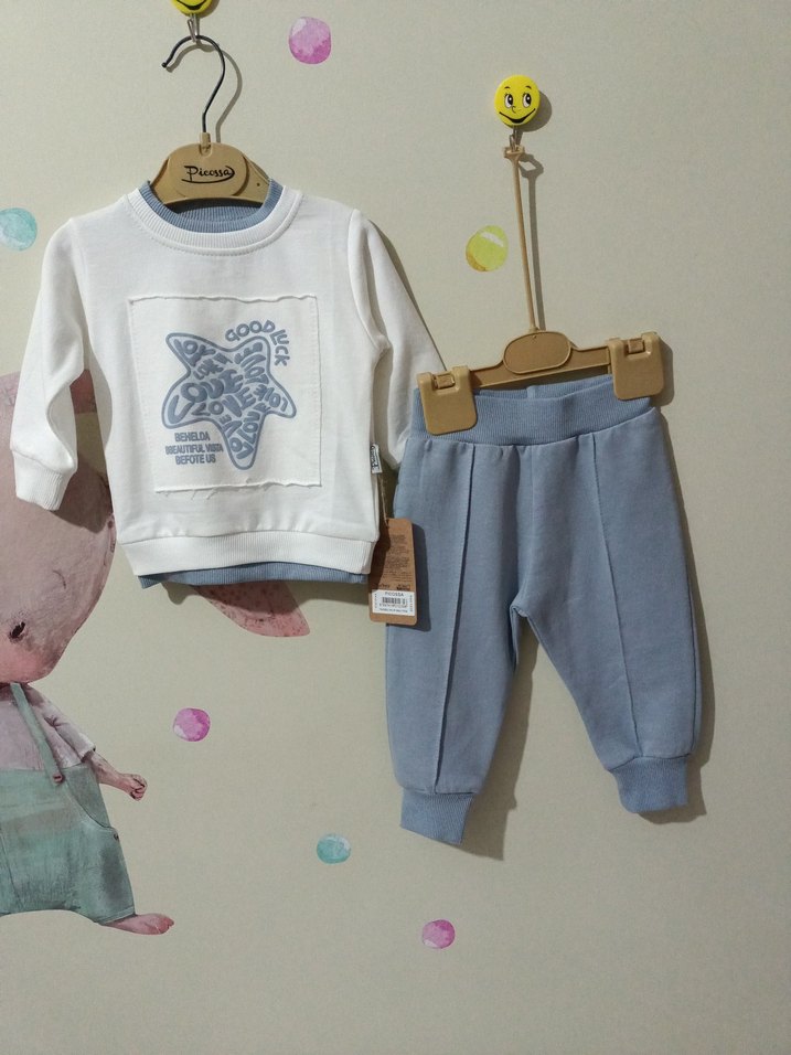 Beyaz Baskılı Erkek Bebek Takımı - Görsel 2