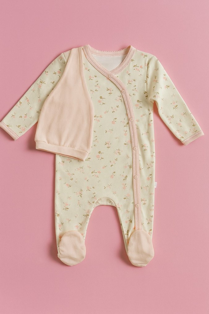 Dantel Detaylı Pembe Baskılı Bebek Tulumu - Görsel 2