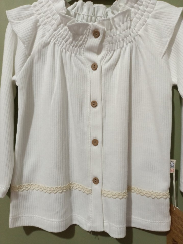 Düğmeli Beyaz Bebek Kız Takımı - Görsel 2