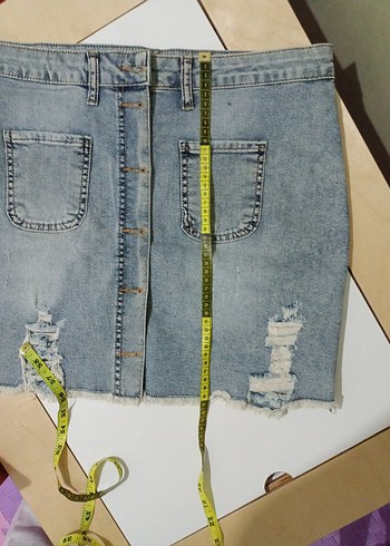 Düğmeli Mavi Denim Mini Etek - Görsel 8