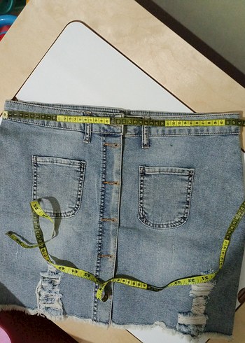 Düğmeli Mavi Denim Mini Etek - Görsel 6