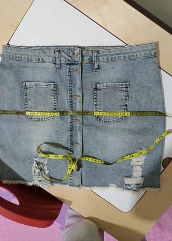 Düğmeli Mavi Denim Mini Etek - Görsel 7