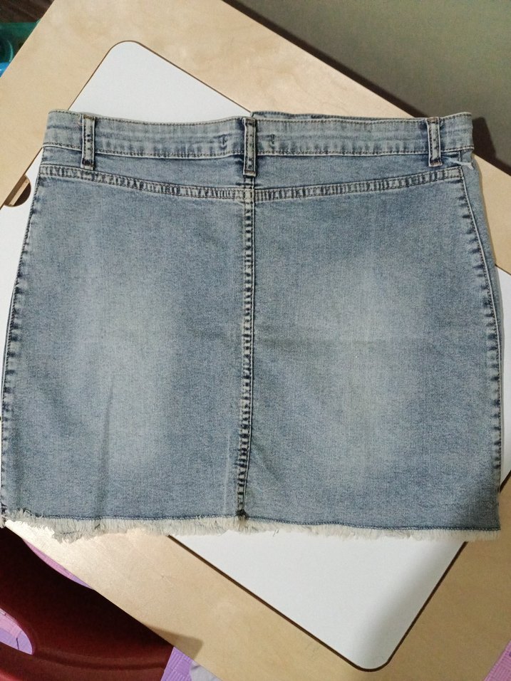 Düğmeli Mavi Denim Mini Etek - Görsel 5