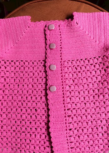Kızlar için Pembe Düğmeli Örgü Yelek - Görsel 3