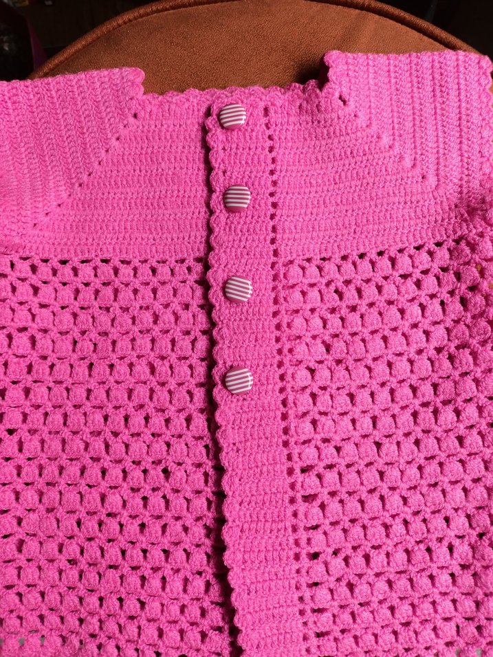 Kızlar için Pembe Düğmeli Örgü Yelek - Görsel 3