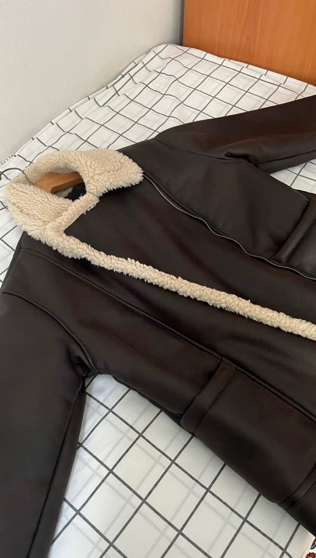 Kahverengi Deri Kadın Ceket - Görsel 3