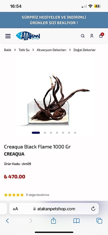  Beden Creaqua Black Flame Wood Akvaryum Tasarım Dekoru