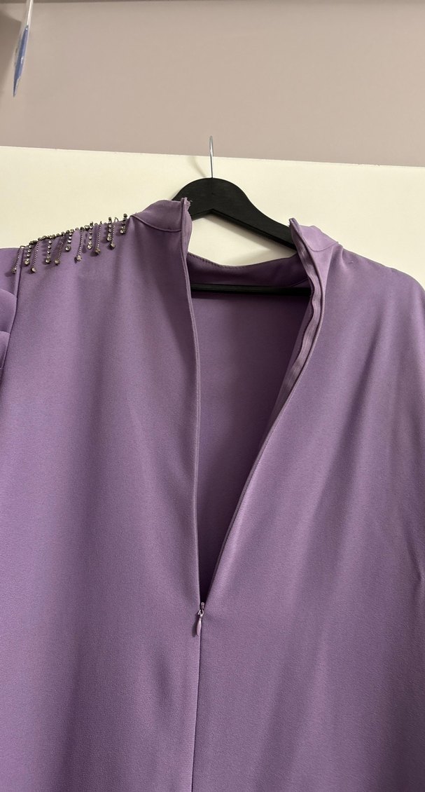 Uzun Kollu Mor Salaş Elbise - Görsel 3