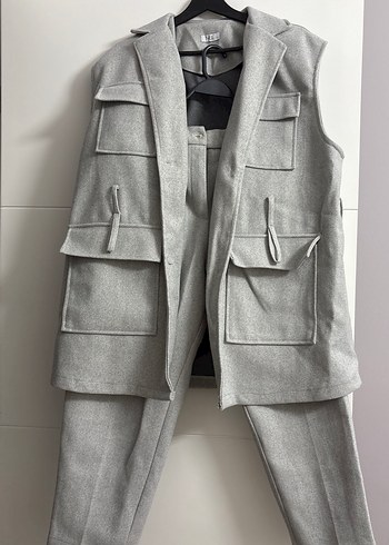 Gri Kemerli Midi Kadın Takım Elbise - Görsel 2