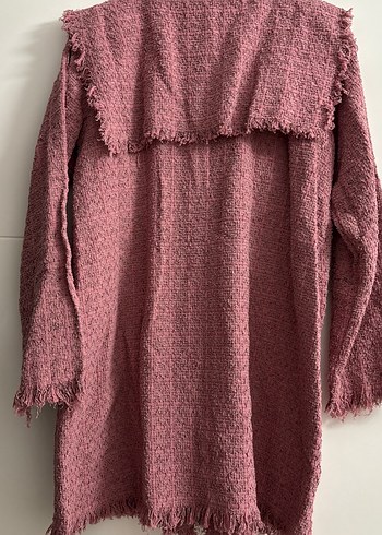 Bordo Uzun Keten Kadın ceket - Görsel 4