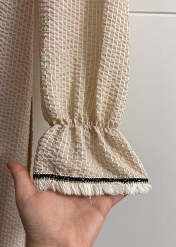 Bej Kadın Uzun Kollu Pilili Elbise - Görsel 2