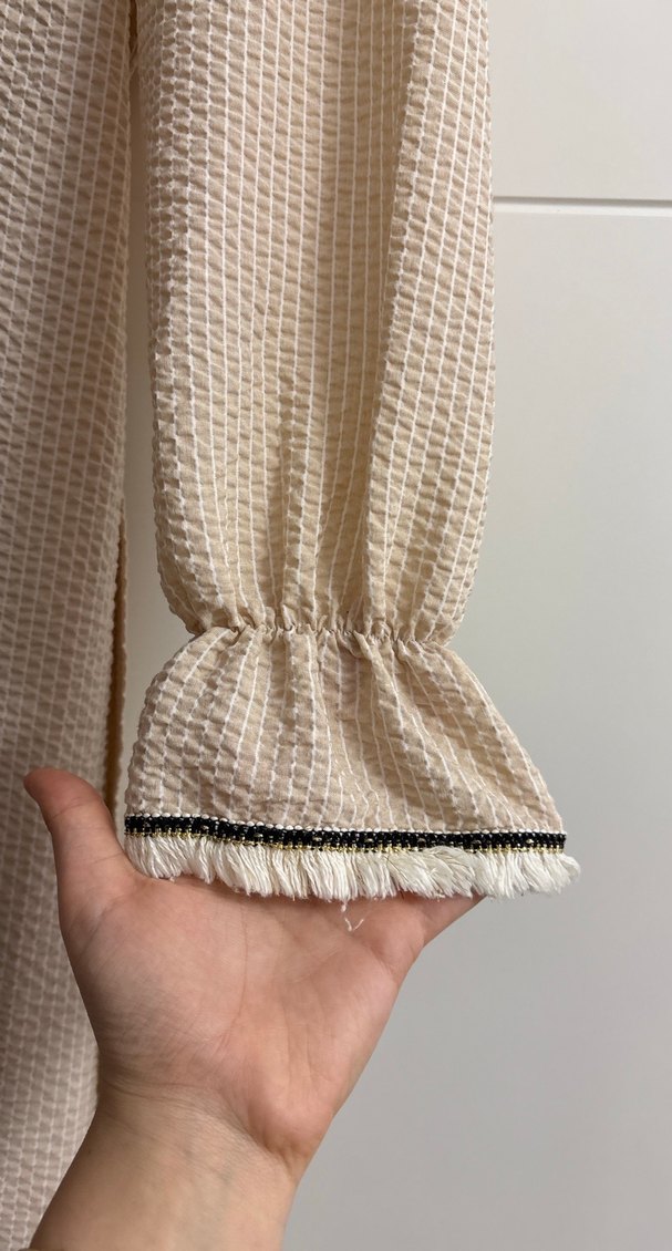 Bej Kadın Uzun Kollu Pilili Elbise - Görsel 2