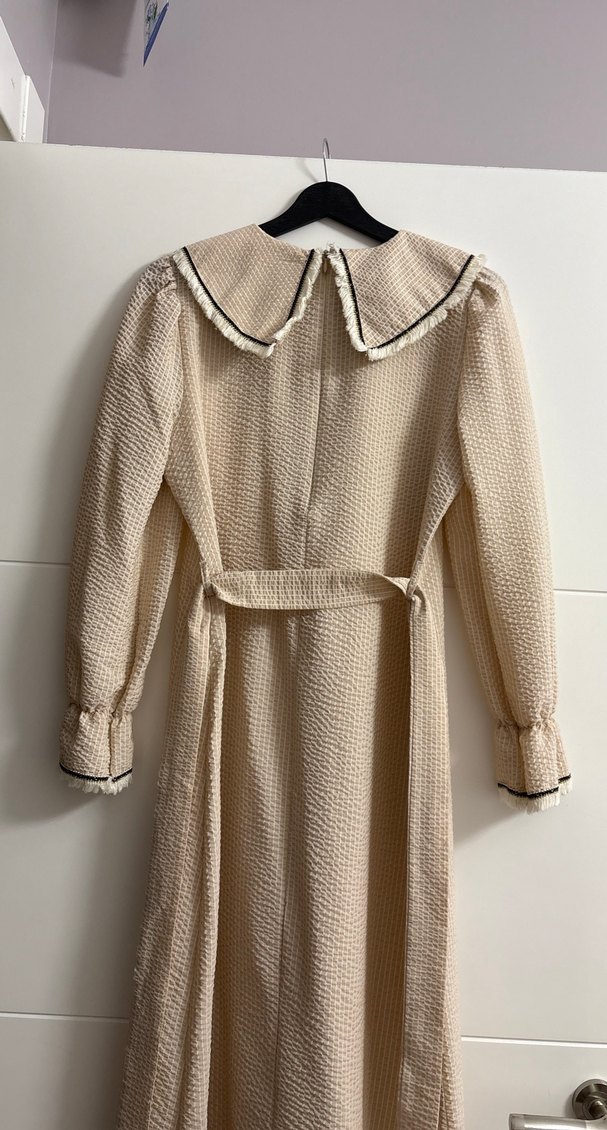 Bej Kadın Uzun Kollu Pilili Elbise - Görsel 4