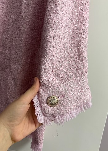 Pembe Düğmeli Kadın Keten Gömlek - Görsel 2