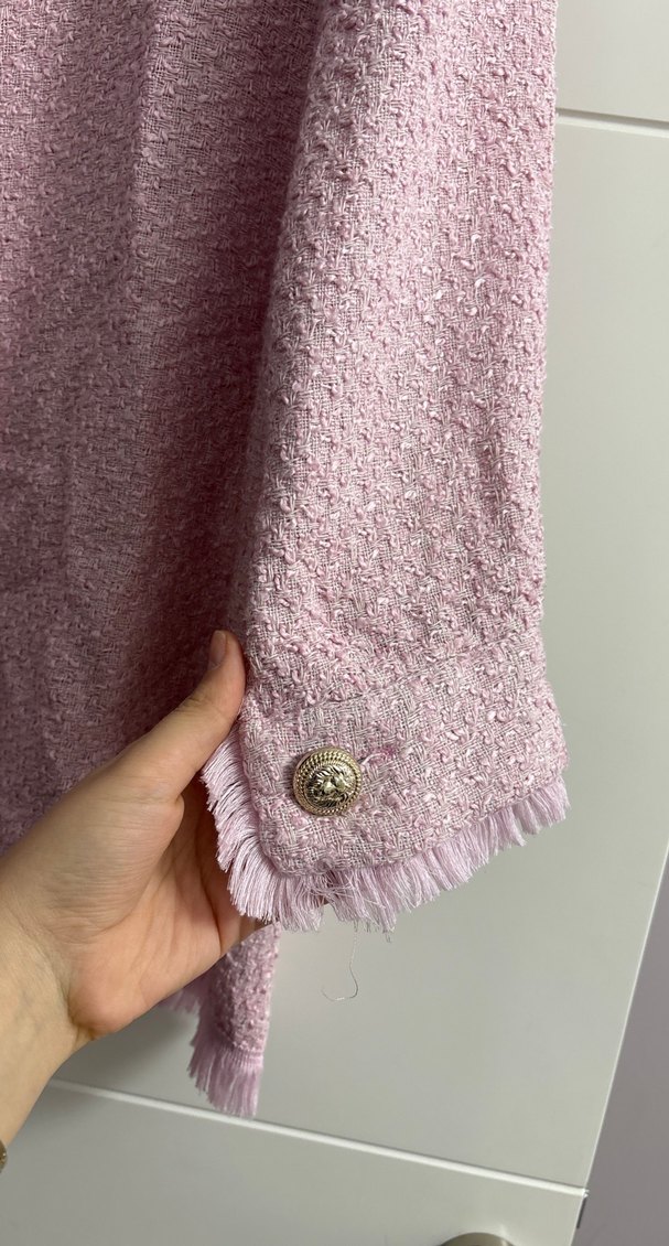 Pembe Düğmeli Kadın Keten Gömlek - Görsel 2