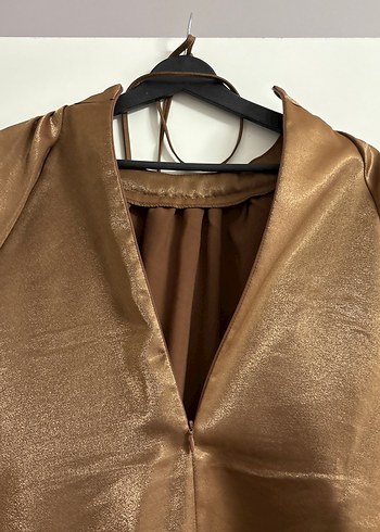 Bej Saten Salaş Uzun Kollu Bluz pantolon takım - Görsel 4