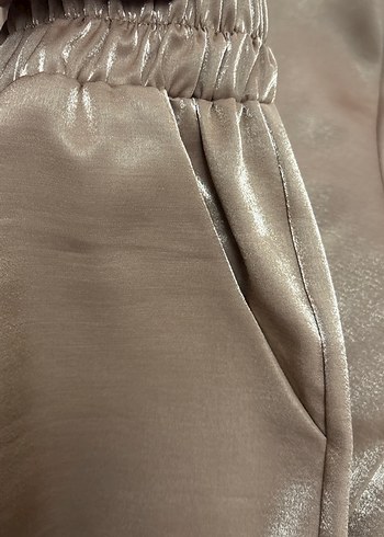 Bej Saten Salaş Uzun Kollu Bluz pantolon takım - Görsel 6