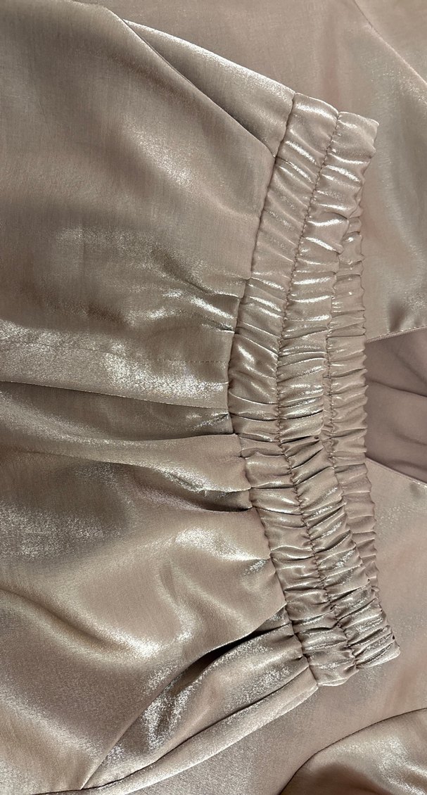 Bej Saten Salaş Uzun Kollu Bluz pantolon takım - Görsel 5