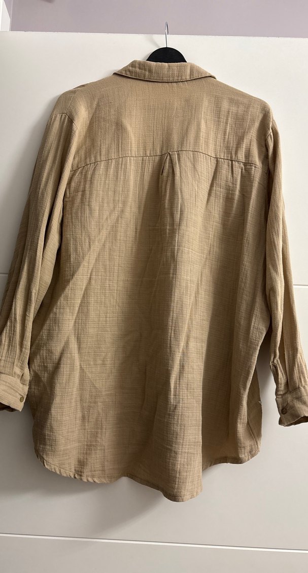 Nakışlı Bej Keten Bohem Kadın Gömlek - Görsel 5