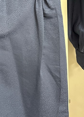 Lacivert Uzun Keten Elbise Yüksek Yaka - Görsel 4