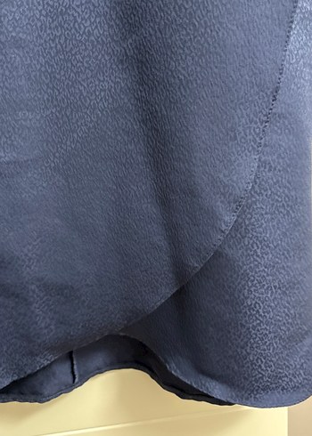 Lacivert Uzun Keten Elbise Yüksek Yaka - Görsel 5