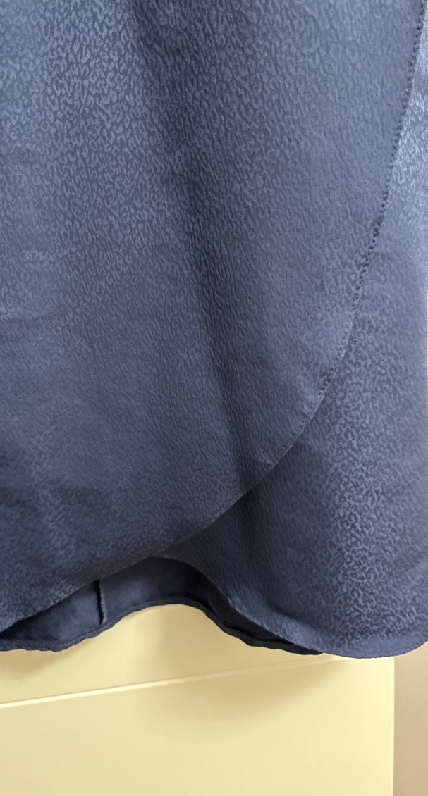 Lacivert Uzun Keten Elbise Yüksek Yaka - Görsel 5