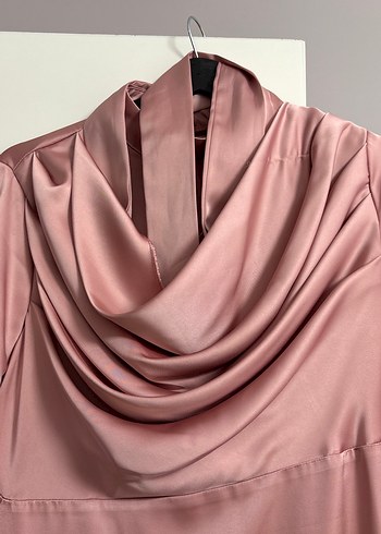 Pembe Drapeli Uzun Kollu Kadın Elbise - Görsel 2