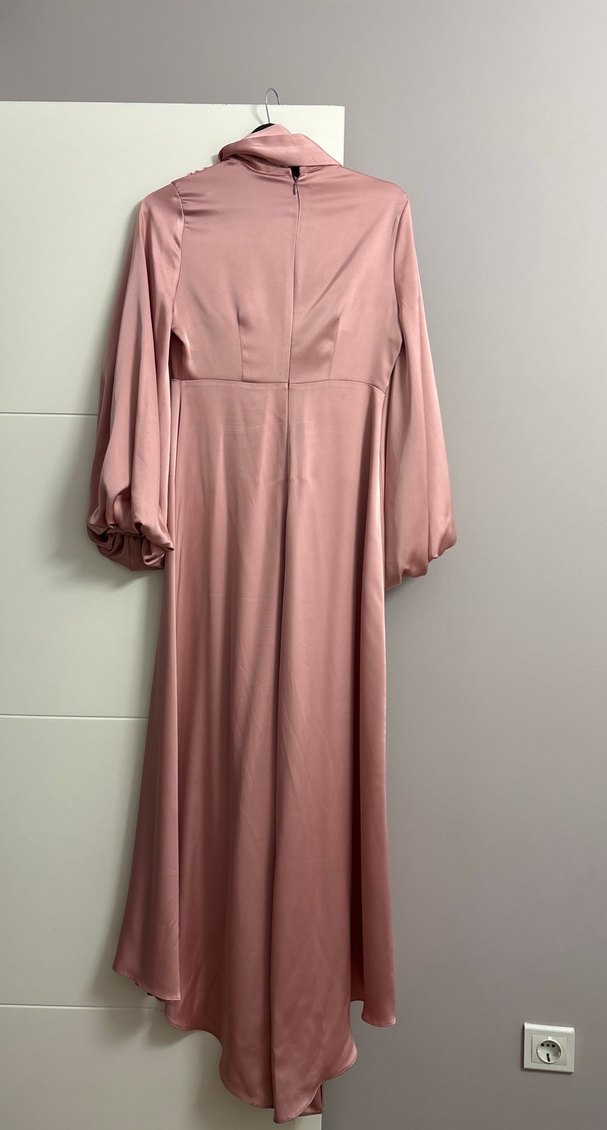 Pembe Drapeli Uzun Kollu Kadın Elbise - Görsel 5