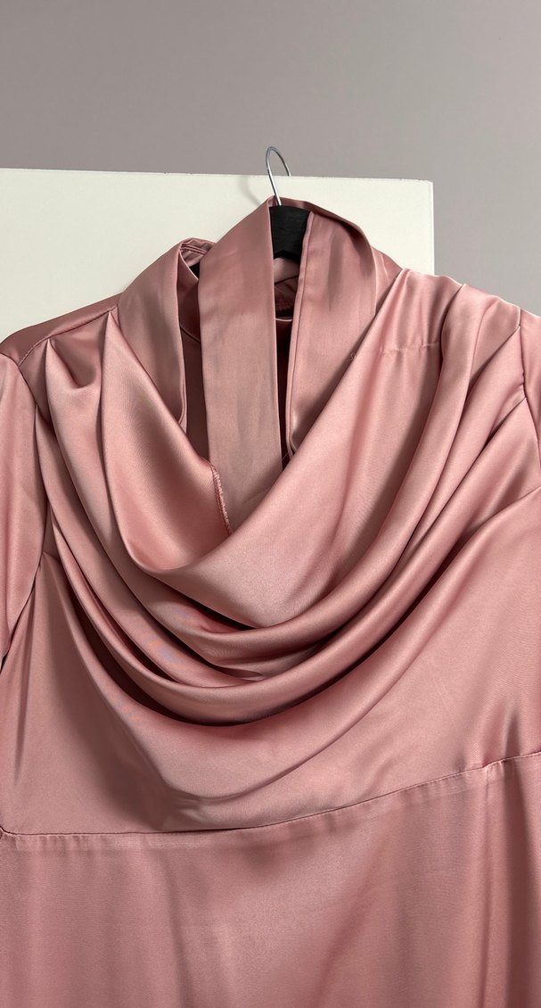 Pembe Drapeli Uzun Kollu Kadın Elbise - Görsel 2